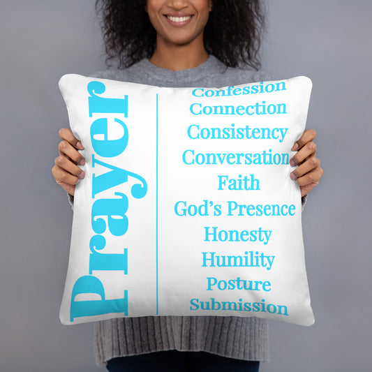 Prayer inspirational square throw pillow - Turquoise/White