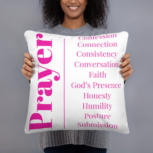 Prayer inspirational square throw pillow - White/Berry Pink