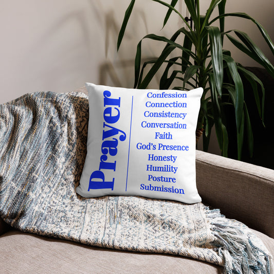 Prayer inspirational square throw pillow - White/Royal blue