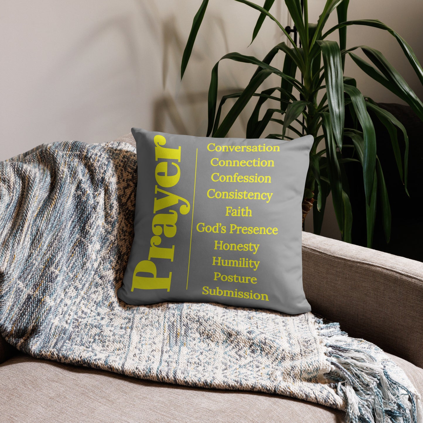 Prayer inspirational square throw pillow - Grey/Gold