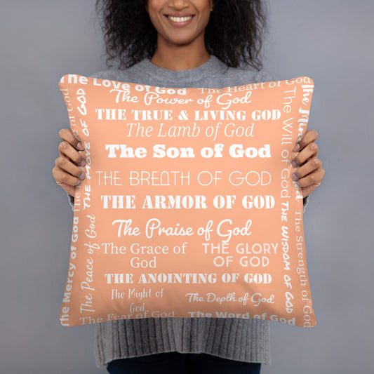 Attributes of God Fluffy Throw Pillow - Peach