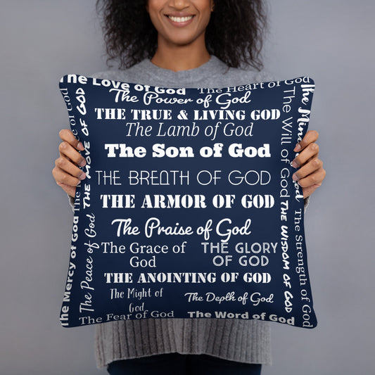 Attributes of God Fluffy Throw Pillow - Navy