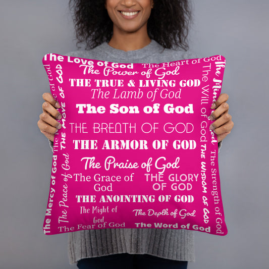 Attributes of God Fluffy Throw Pillow - Bright Pink