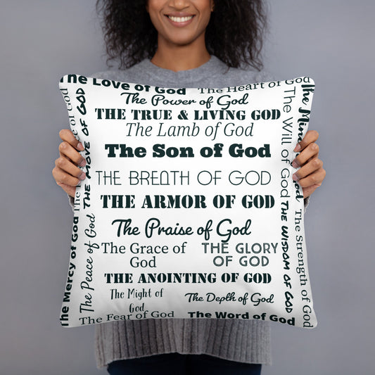 Attributes of God Fluffy Throw Pillow - White/Black