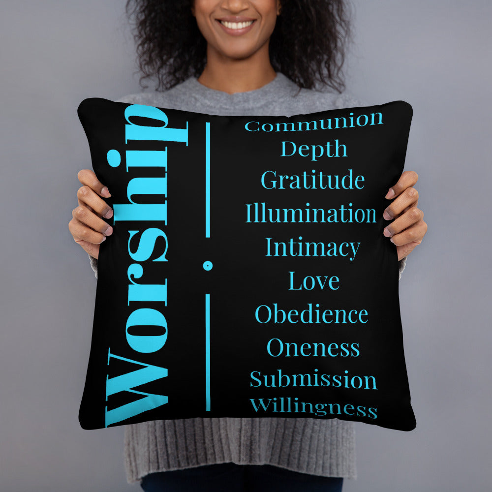 Worship inspirational square throw pillow - Turquoise/Black