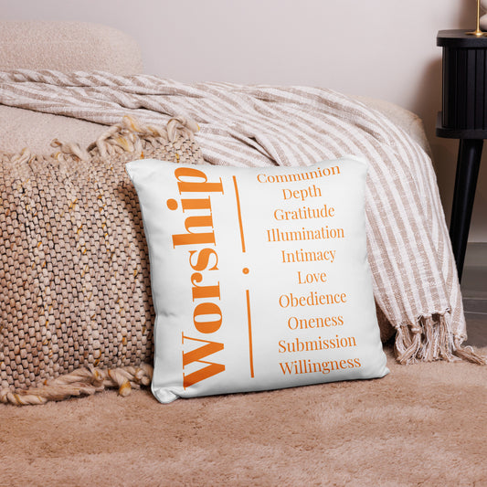 Worship inspirational square throw pillow - Orange/White