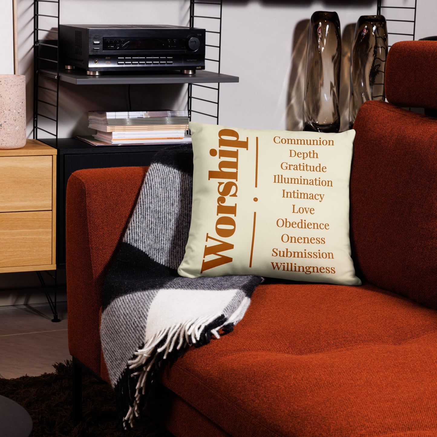 Worship inspirational square throw pillow - Earth/Cream