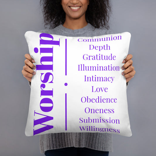 Worship inspirational square throw pillow - White/Purple