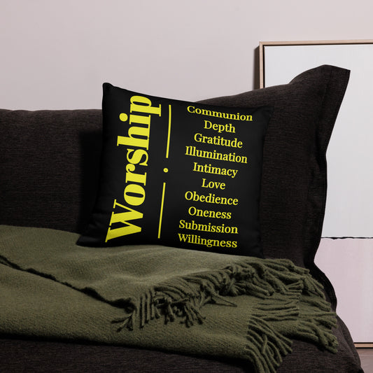Worship inspirational square throw pillow - Black/yellow