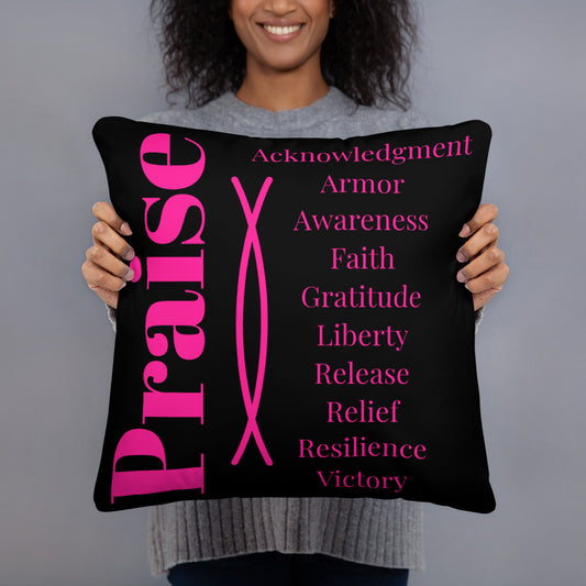 Praise inspirational square throw pillow - Pink Black