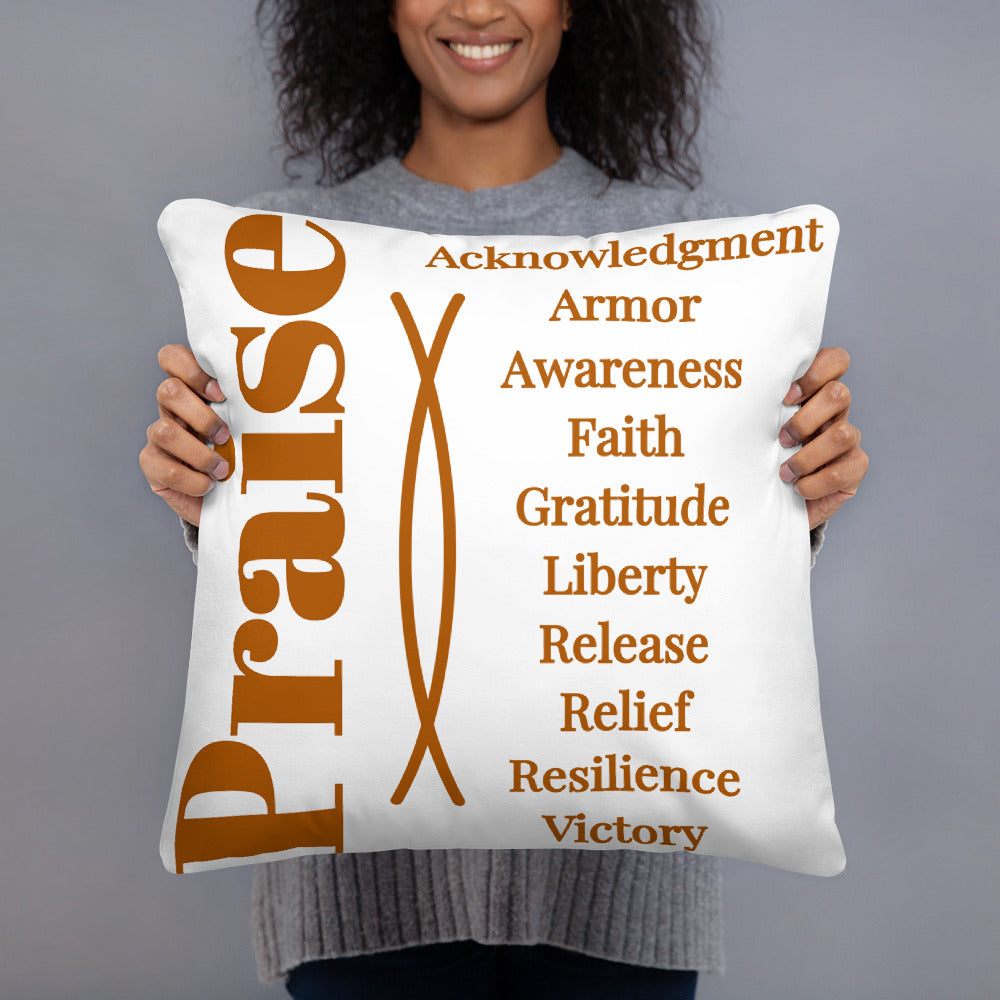 Praise inspirational square throw pillow - Earth/White
