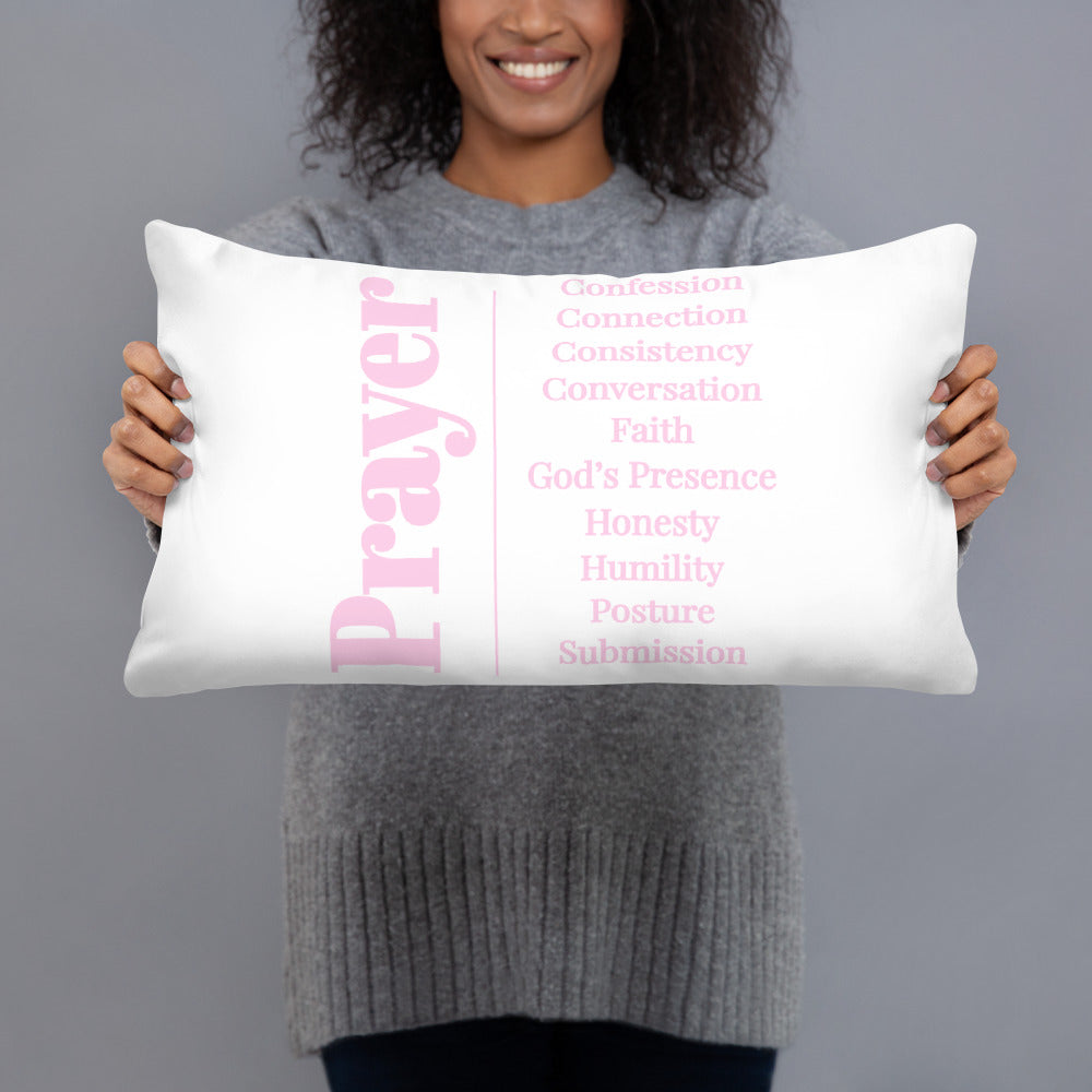 Prayer inspirational square throw pillow - Light pink/White