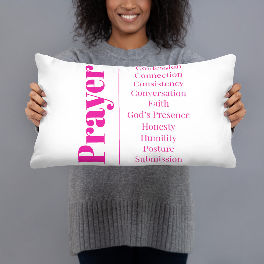 Prayer inspirational square throw pillow - White/Berry Pink