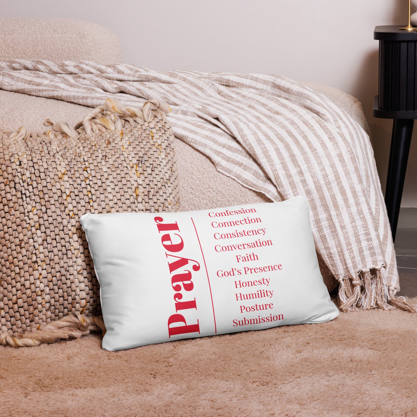 Prayer inspirational square throw pillow - White/Red