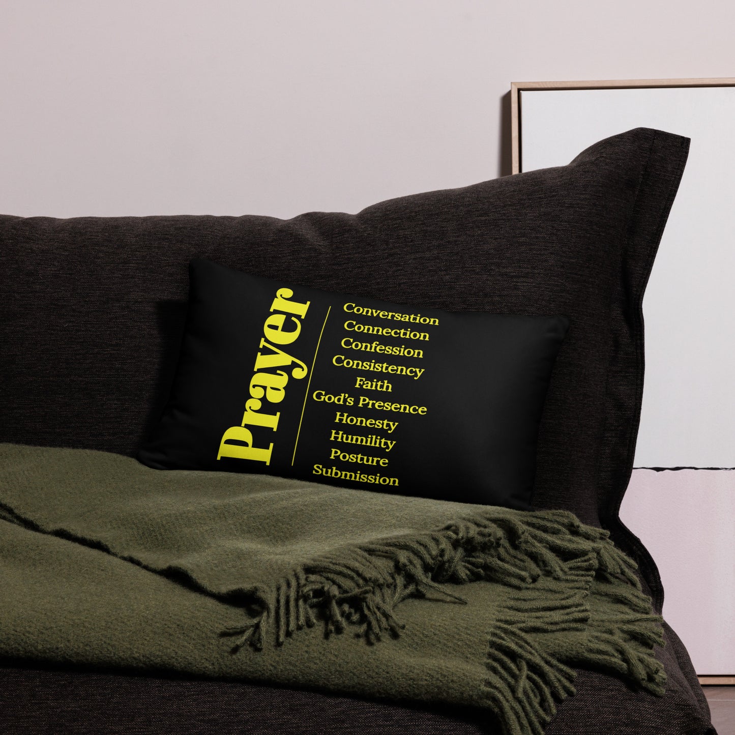 Prayer inspirational square throw pillow - Black/Gold