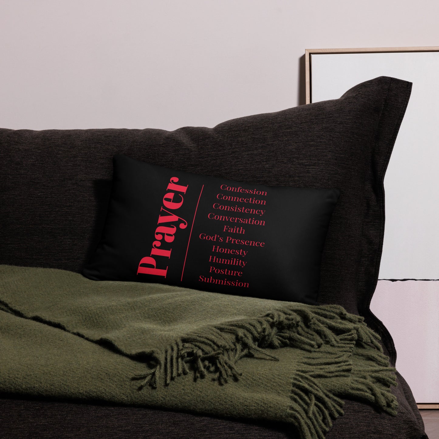 Prayer inspirational square throw pillow - Black/Red