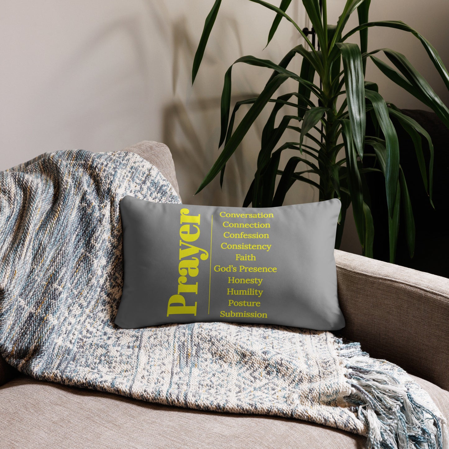 Prayer inspirational square throw pillow - Grey/Gold