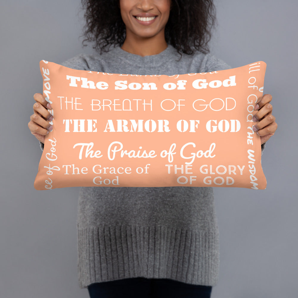 Attributes of God Fluffy Throw Pillow - Peach