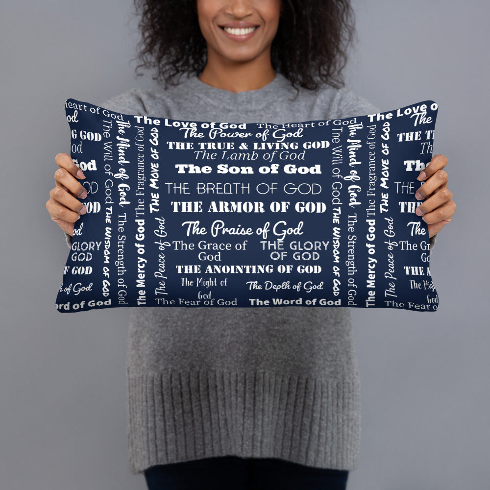 Attributes of God Fluffy Throw Pillow - Navy