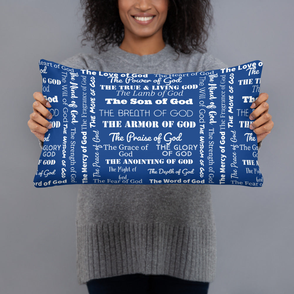 Attributes of God Throw Pillow – Royal Blue | Christian Home Decor