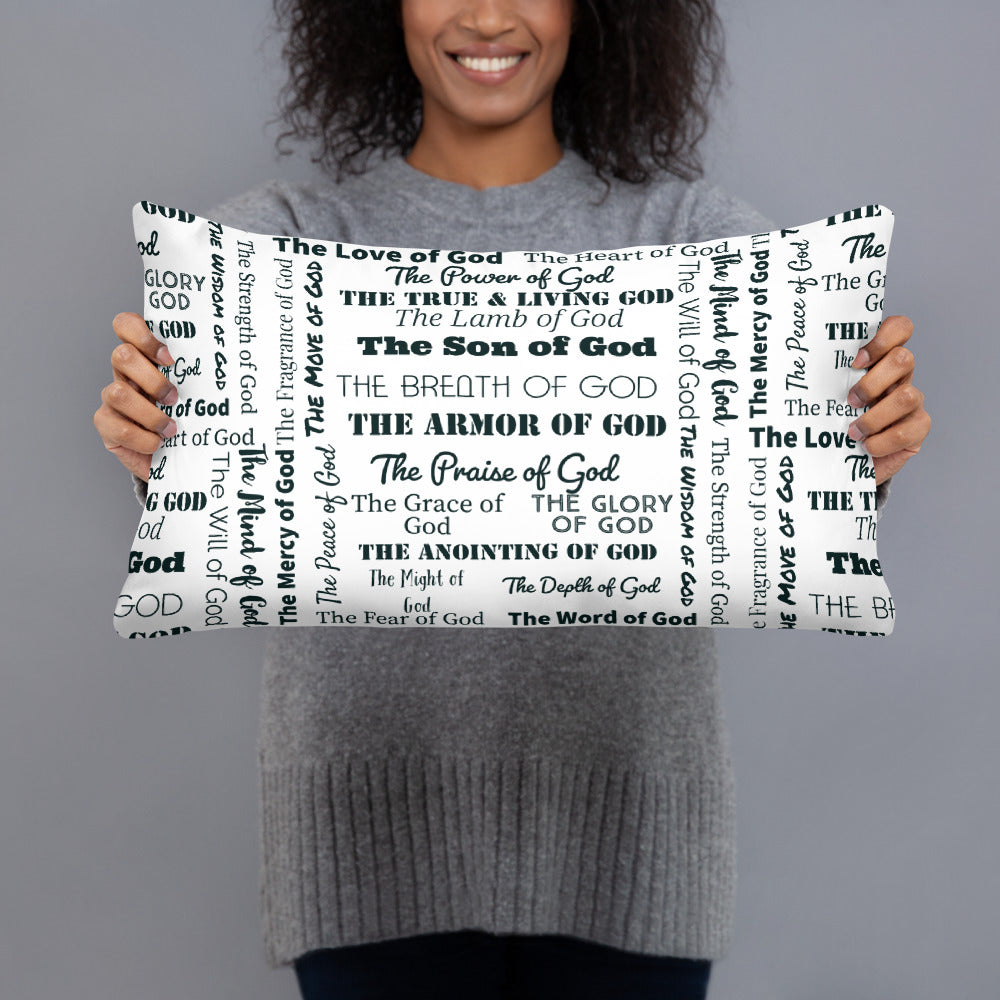 Attributes of God Fluffy Throw Pillow - White/Black