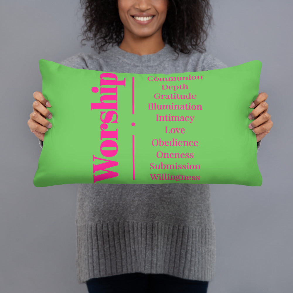 Worship inspirational square throw pillow - Pink/Green