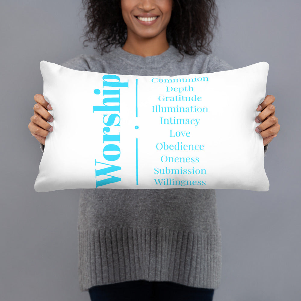 Worship inspirational square throw pillow - Turquoise/White