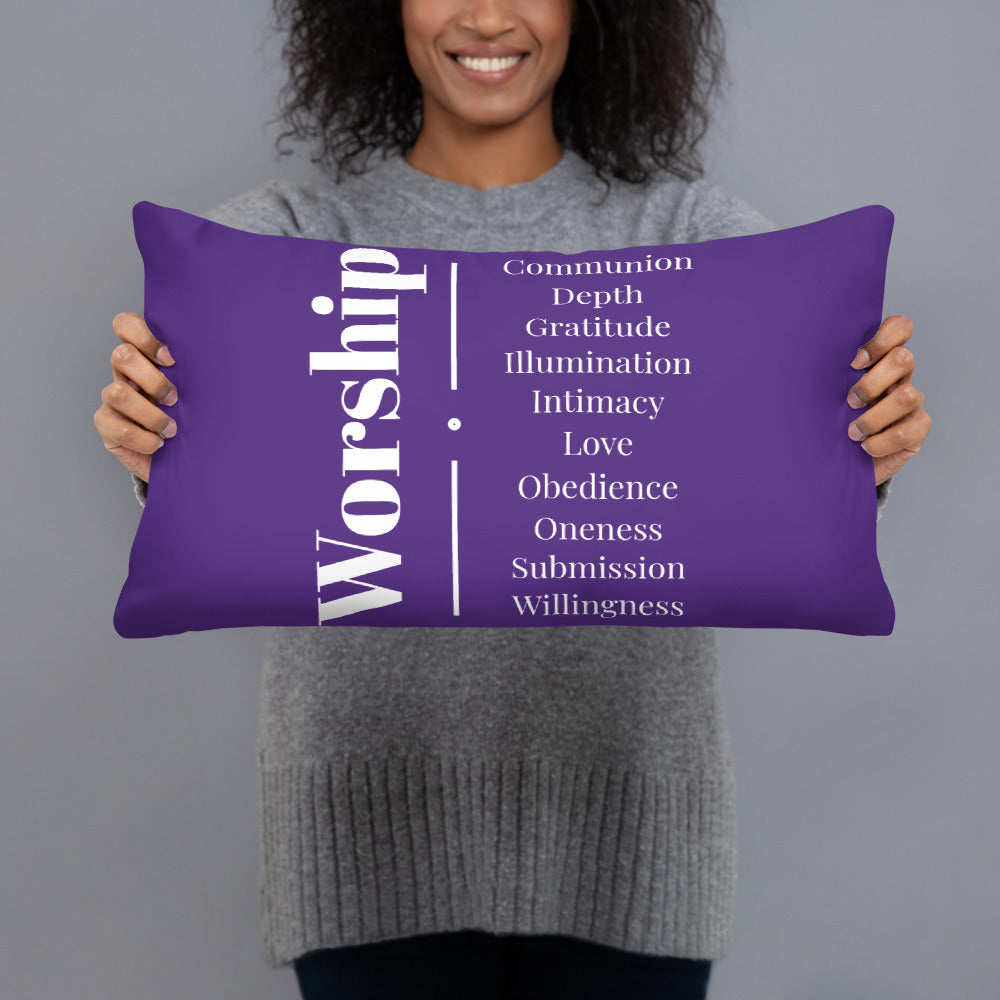 Worship inspirational square throw pillow - Purple/White