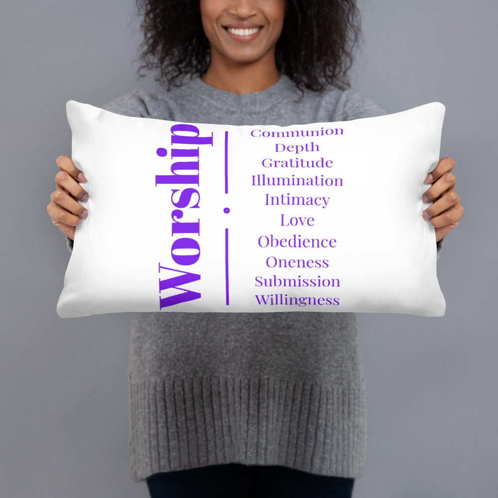 Worship inspirational square throw pillow - White/Purple