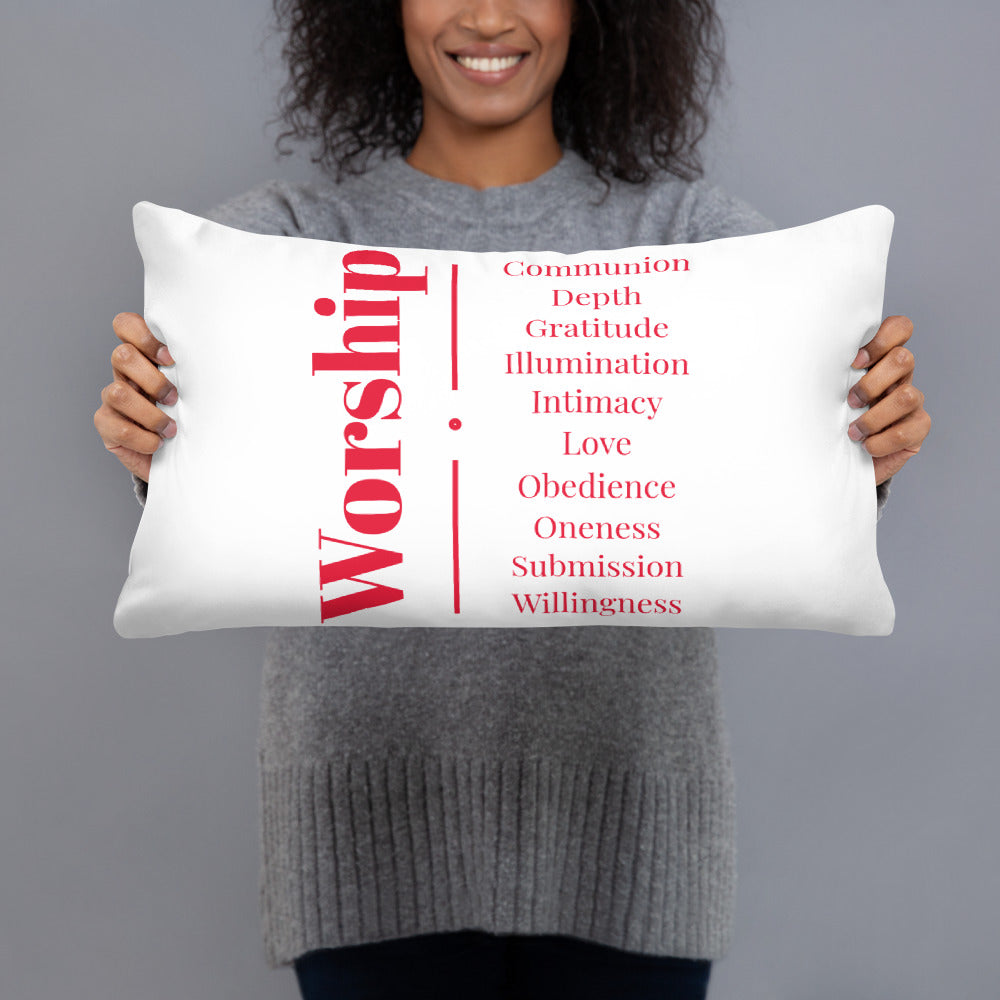Worship inspirational square throw pillow - White/Red