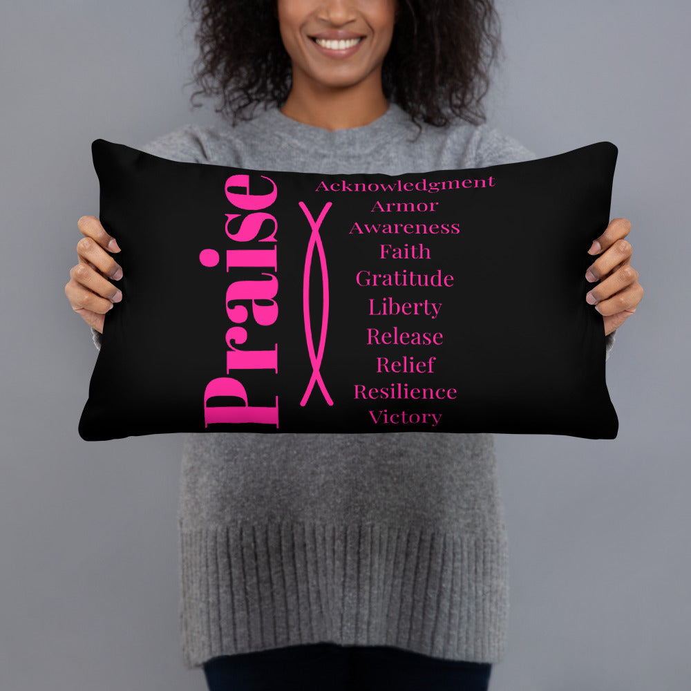 Praise inspirational square throw pillow - Pink Black