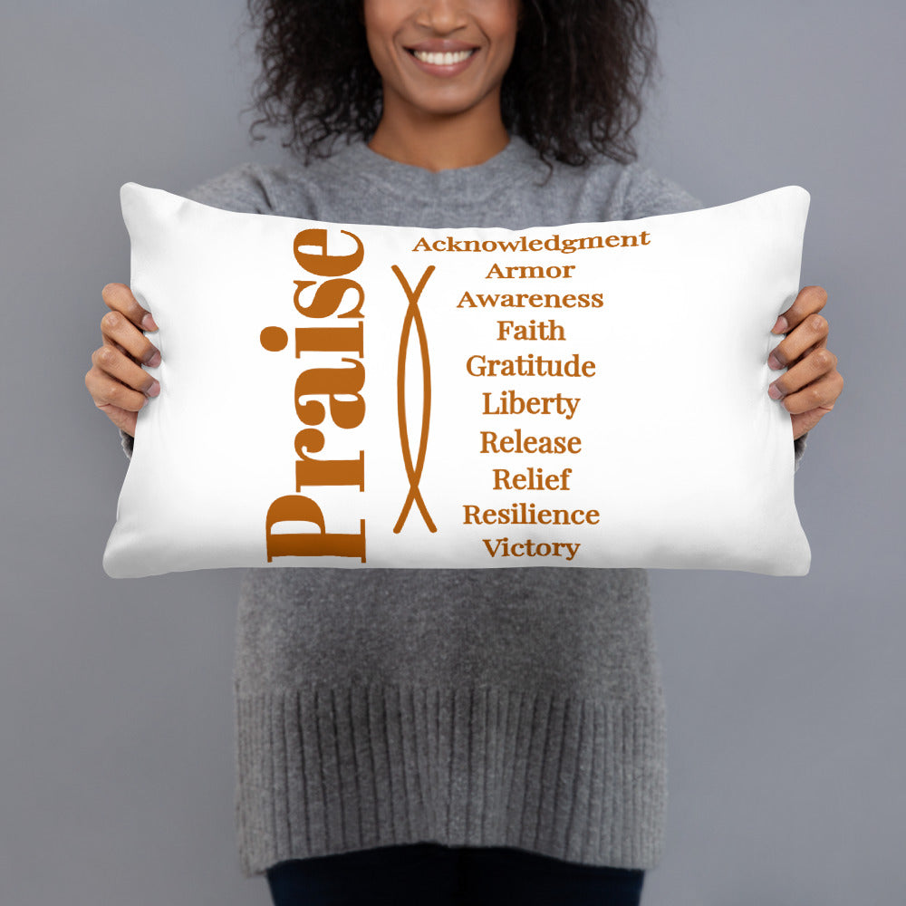 Praise inspirational square throw pillow - Earth/White