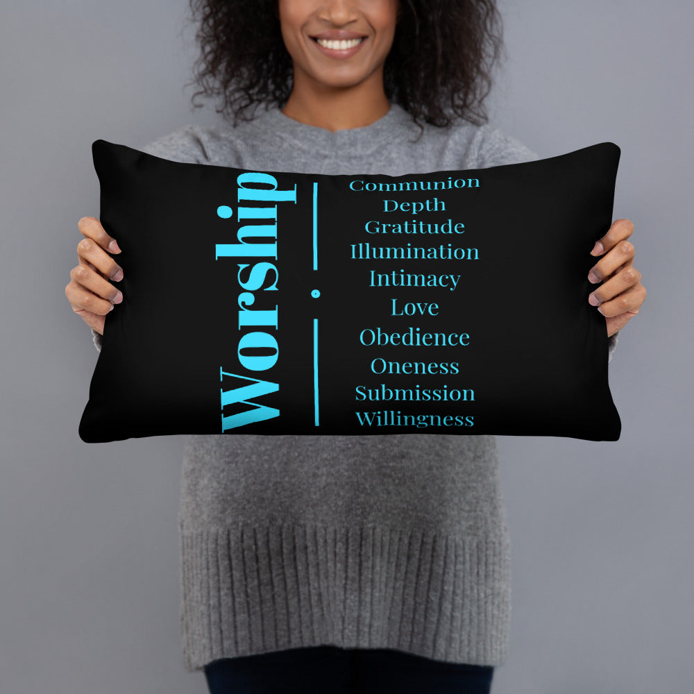 Worship inspirational square throw pillow - Turquoise/Black