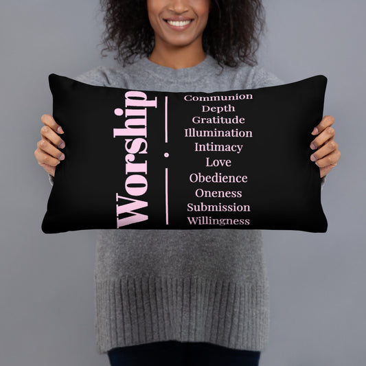 Worship inspirational square throw pillow - Black/Light Pink