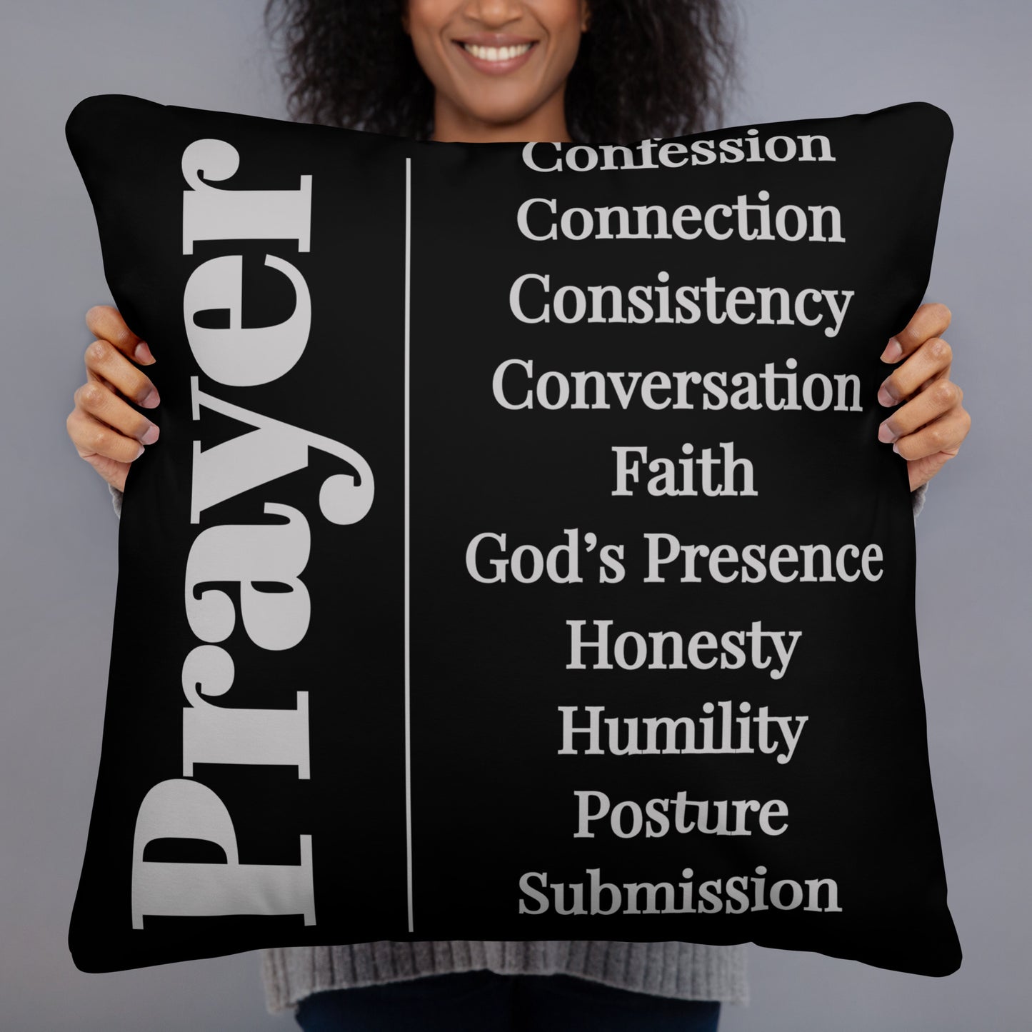 Prayer inspirational square throw pillow - Grey/Black