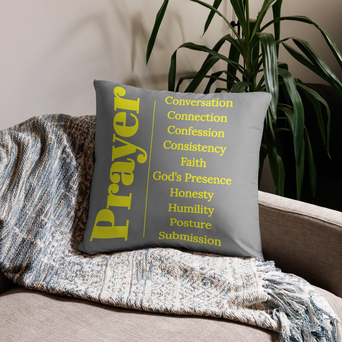 Prayer inspirational square throw pillow - Grey/Gold
