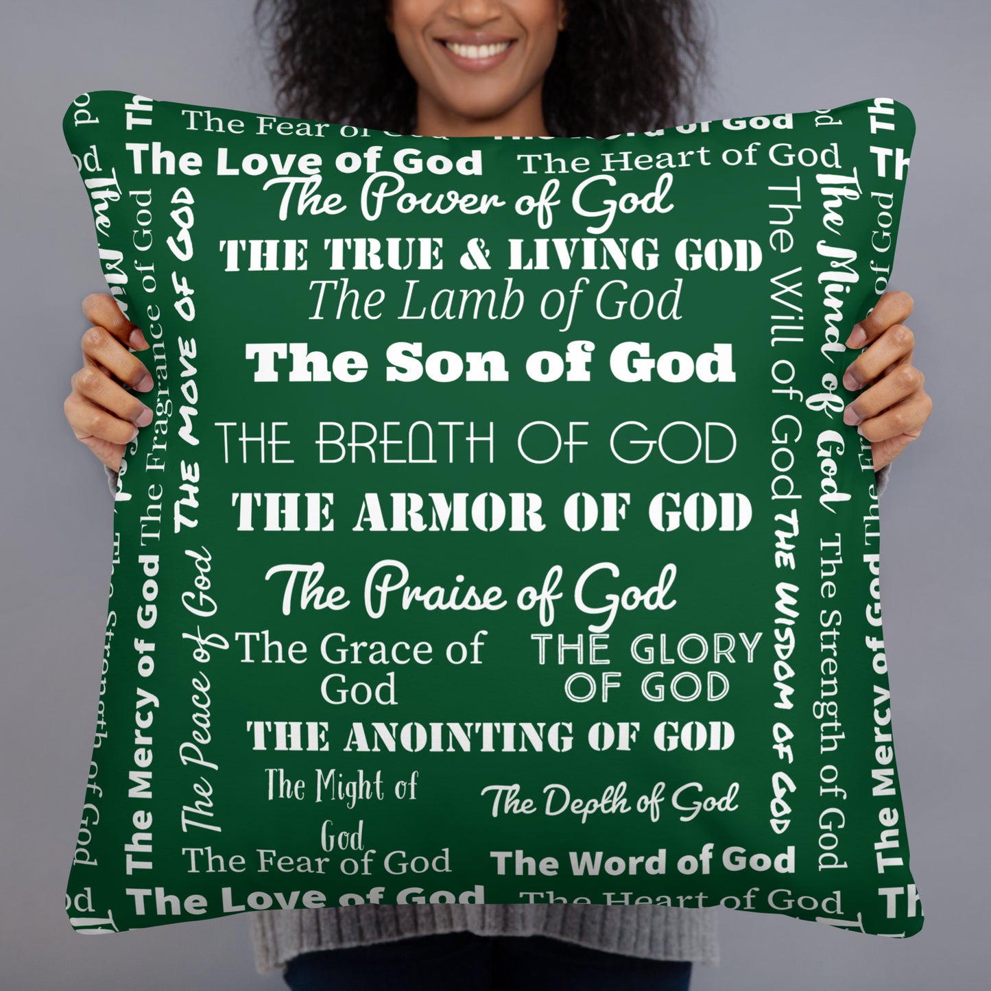 Attributes of God Fluffy Throw Pillow - Forest