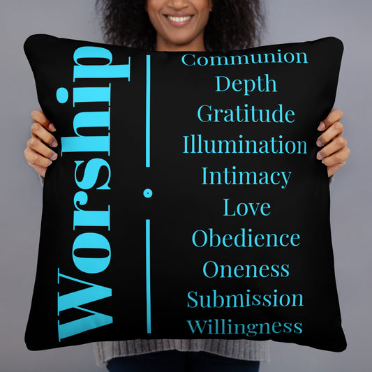 Worship inspirational square throw pillow - Turquoise/Black