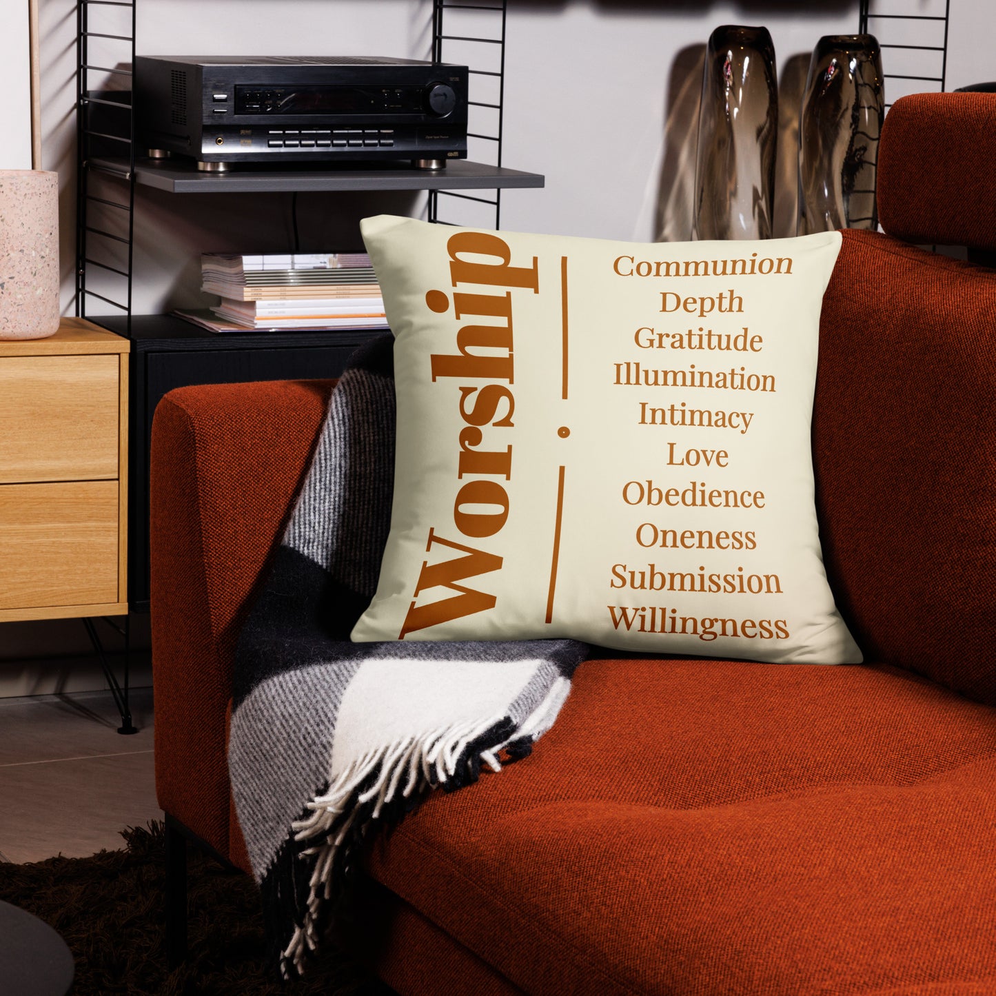 Worship inspirational square throw pillow - Earth/Cream