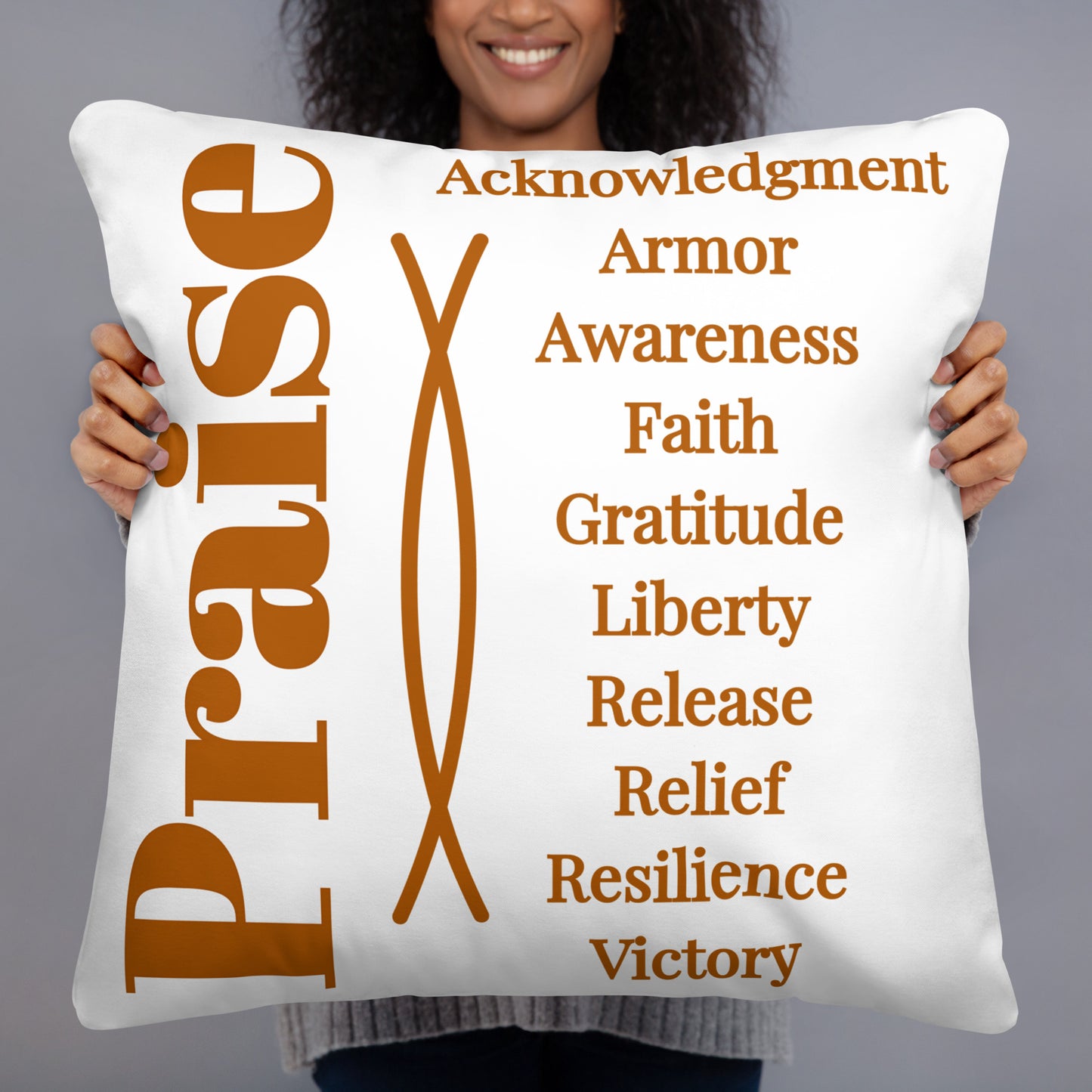 Praise inspirational square throw pillow - Earth/White