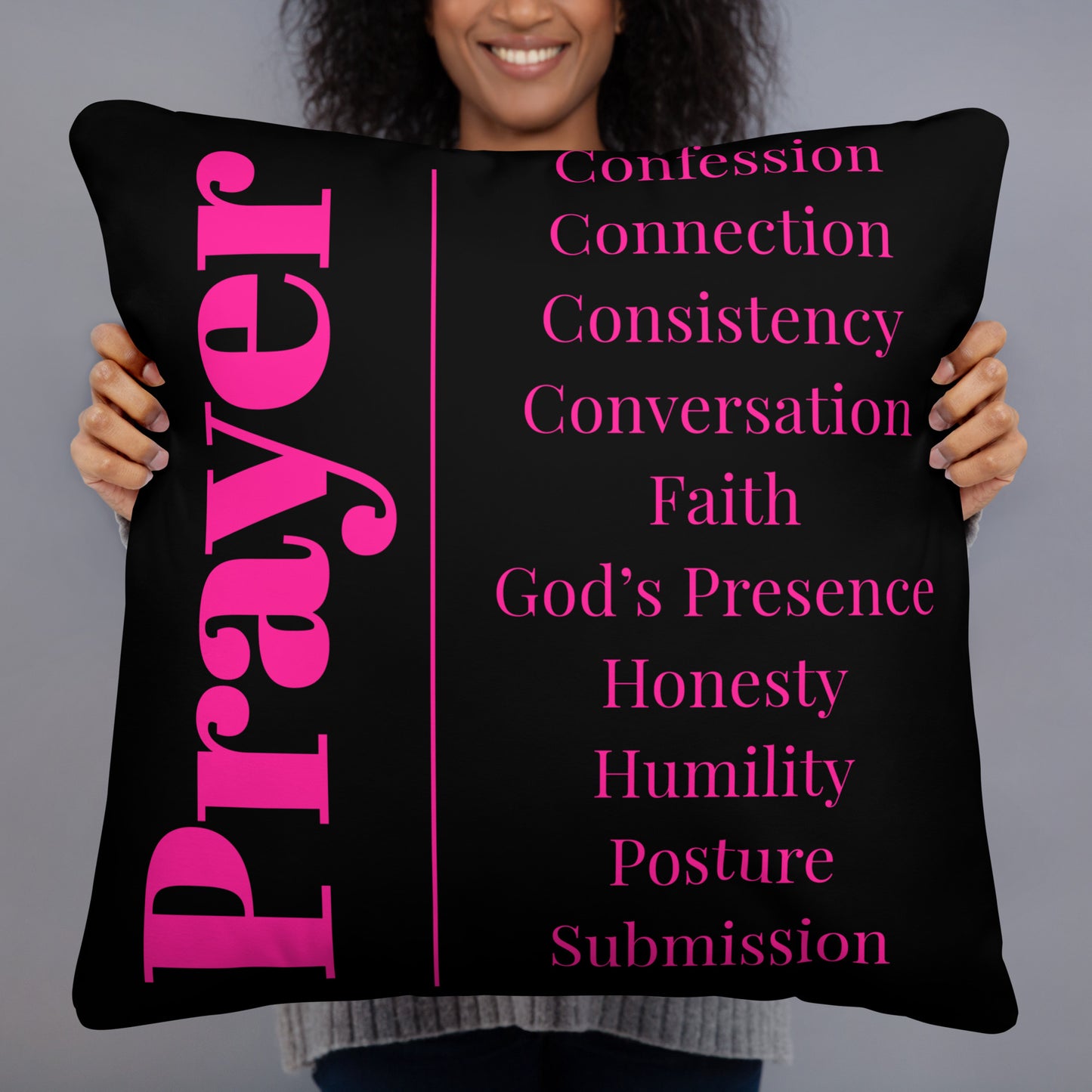 Prayer inspirational square throw pillow - Pink/Black