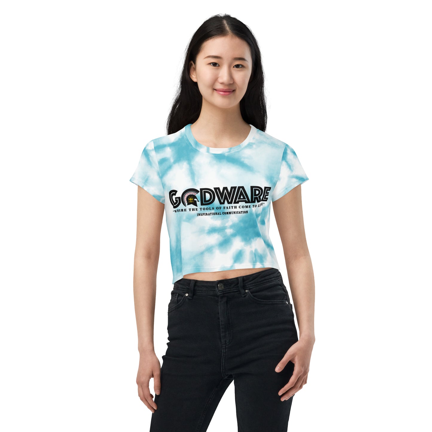 Godware Logo Stretchy Crop Top T-Shirt - Turquoise