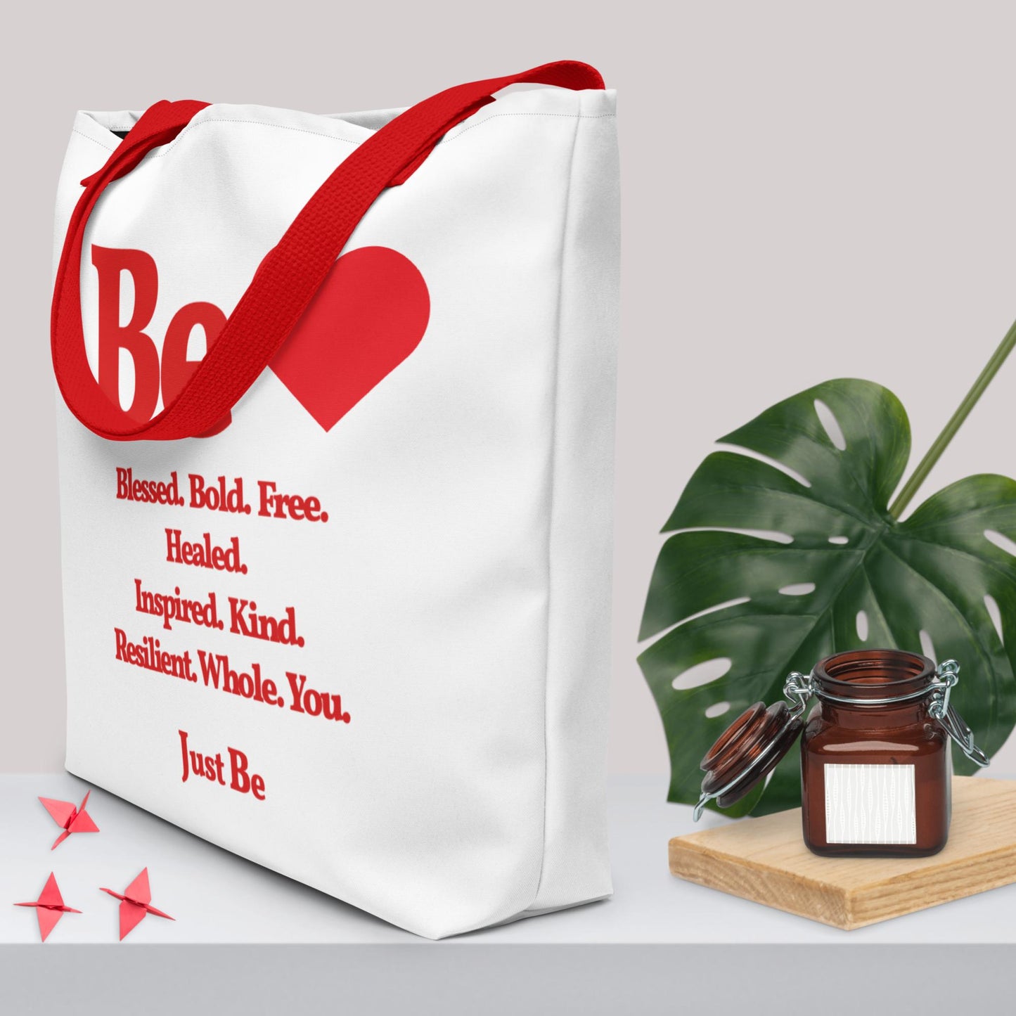 tote bag, tote, inspirational tote, bag, red and white bag, inspired, inspirational merchandise