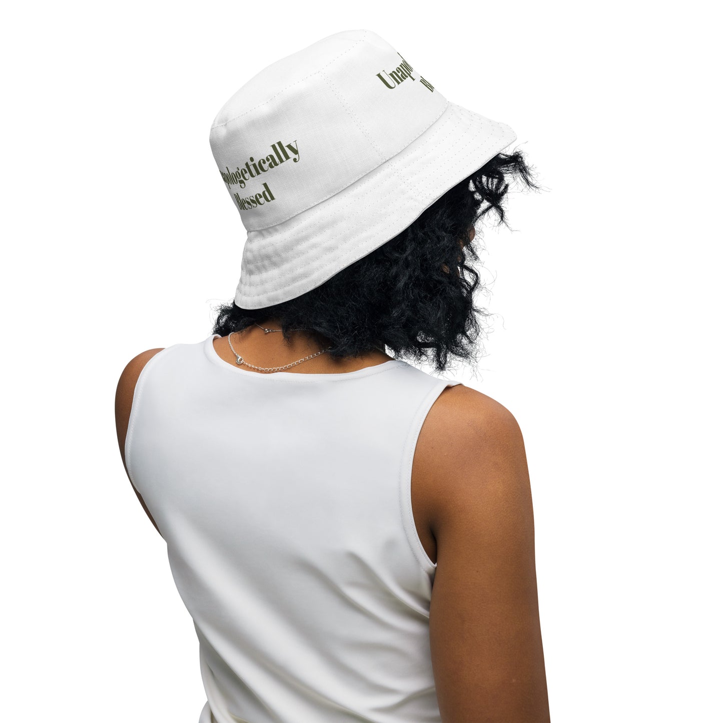 Unapologetically Blessed bucket hat - White/Military Green