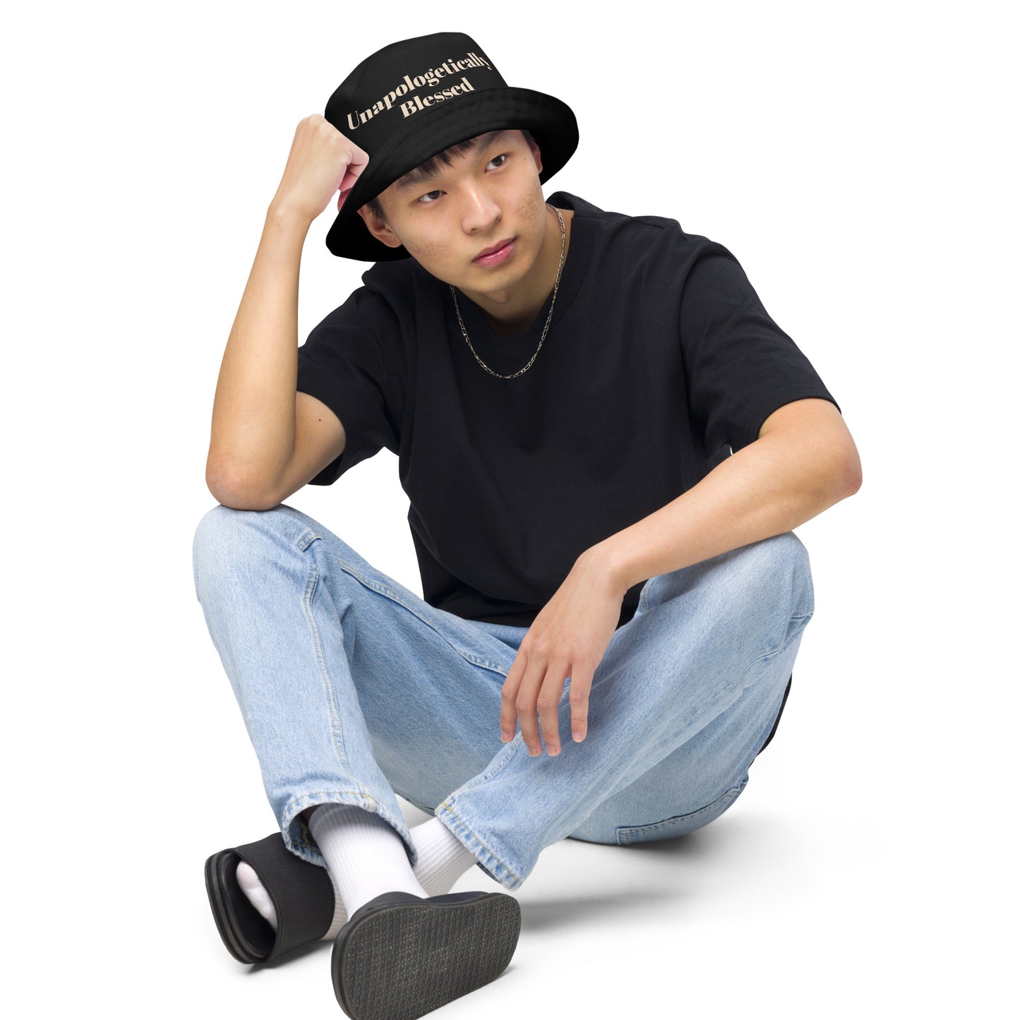 Unapologetically Blessed Reversible bucket hat - Black/Beige