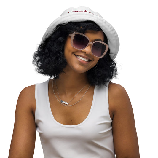 Unapologetically Blessed bucket hat - White w/Maroon/Burgundy print