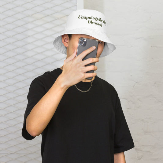 Unapologetically Blessed bucket hat - White/Military Green