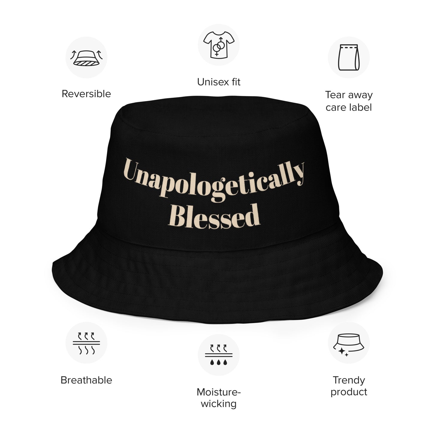 Unapologetically Blessed Reversible bucket hat - Black/Beige