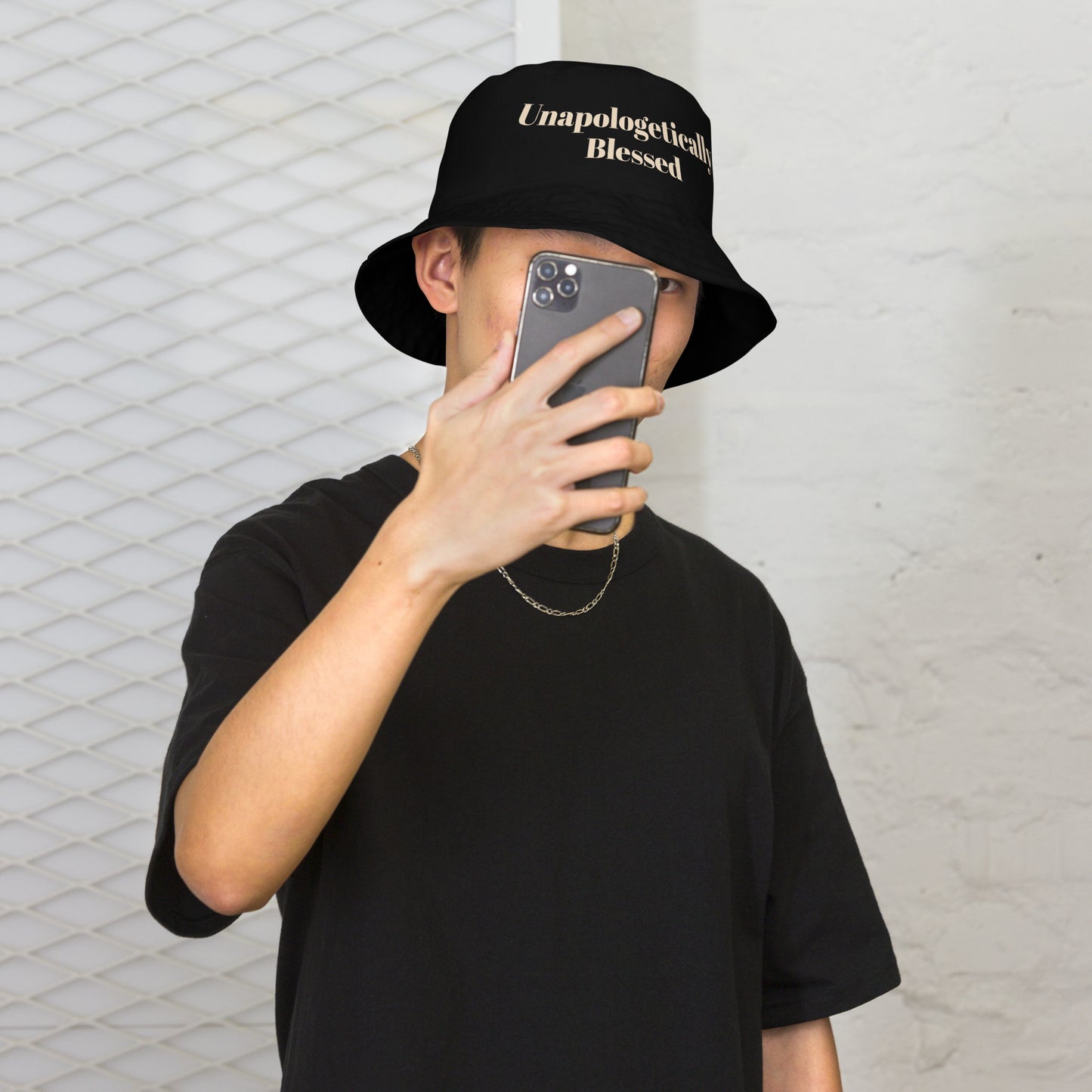 Unapologetically Blessed Reversible bucket hat - Black/Beige