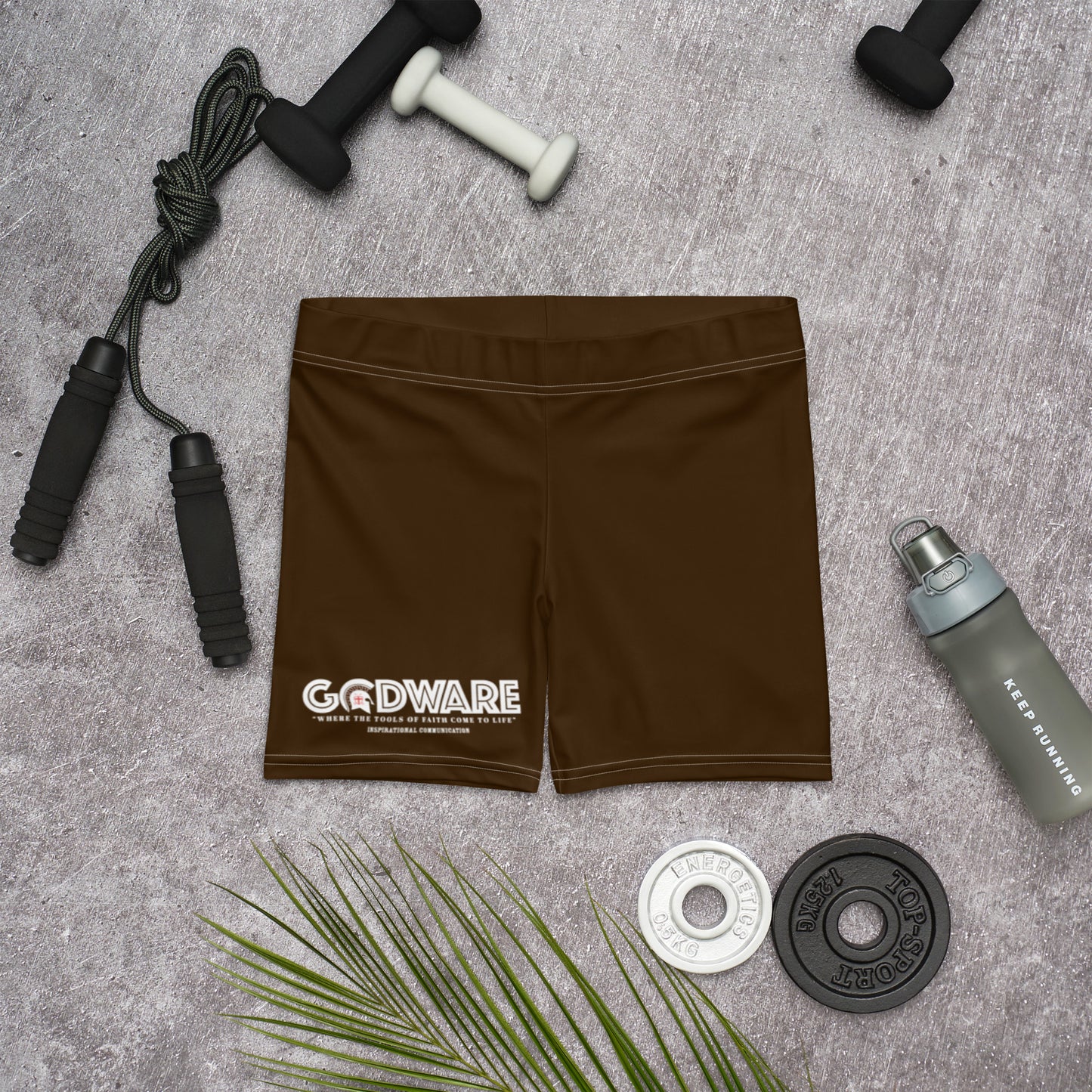 Godware Logo Stretchy Yoga Shorts - Coffee